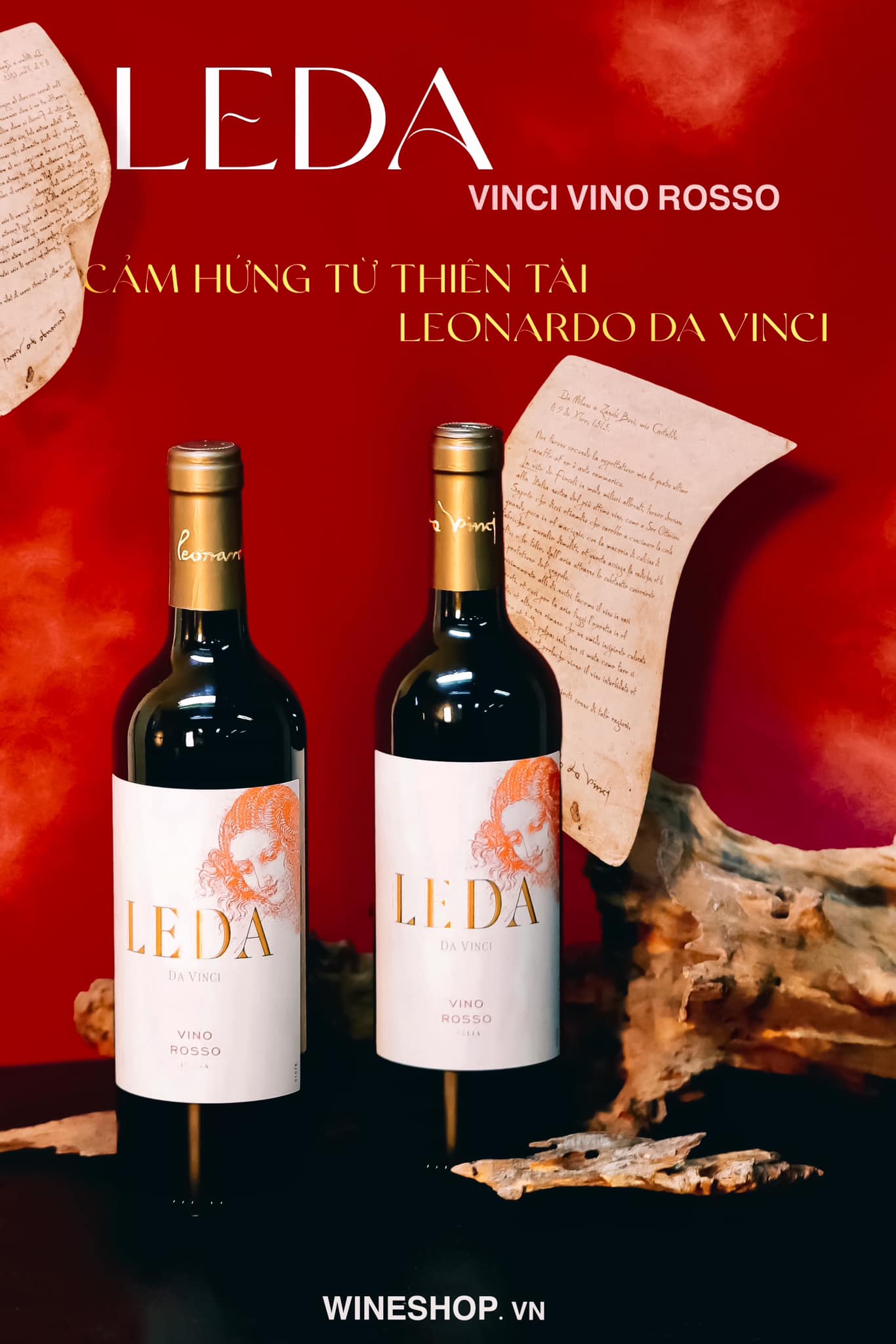 Hai chai rượu vang Ý Leda Da Vinci Vino Rosso