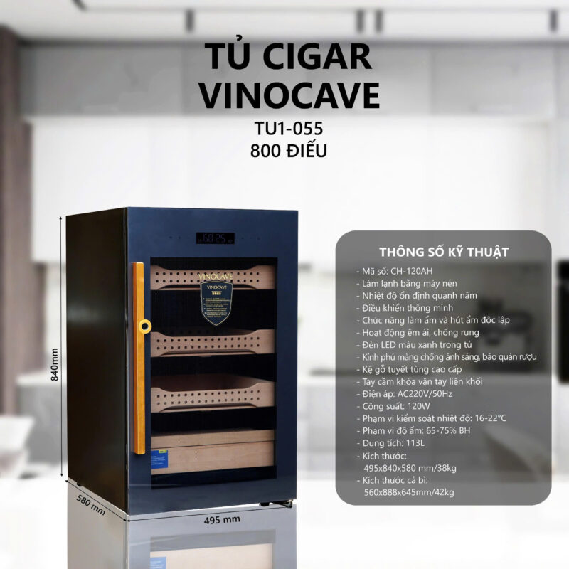 Tủ Bảo Quản Cigar Vinocave 800 Điếu Máy Nén