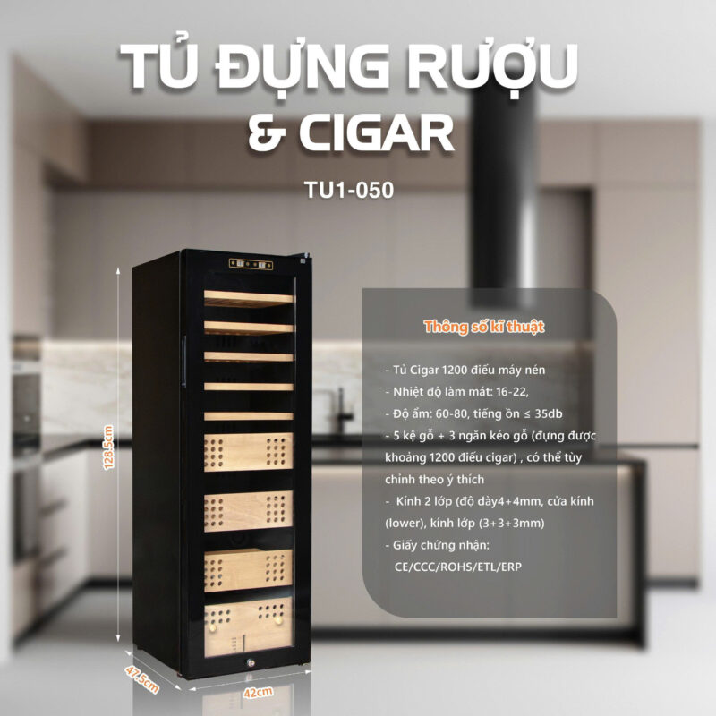 Tủ Bảo Quản Cigar Adela 1200 Điếu Máy Nén