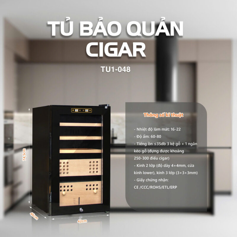 Tủ Bảo Quản Cigar Adela 300 điếu máy nén chính hãng