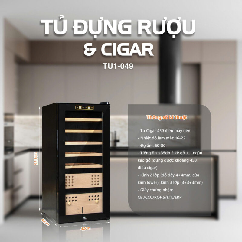 Tủ Bảo Quản Cigar Adela 450 điếu máy nén chính hãng