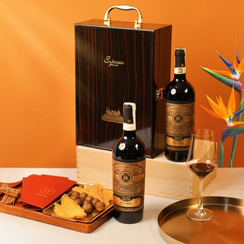 Hộp Quà Sơn Mài 2 Chai Rượu Vang Đỏ Gran Sasso Montepulciano DOCG