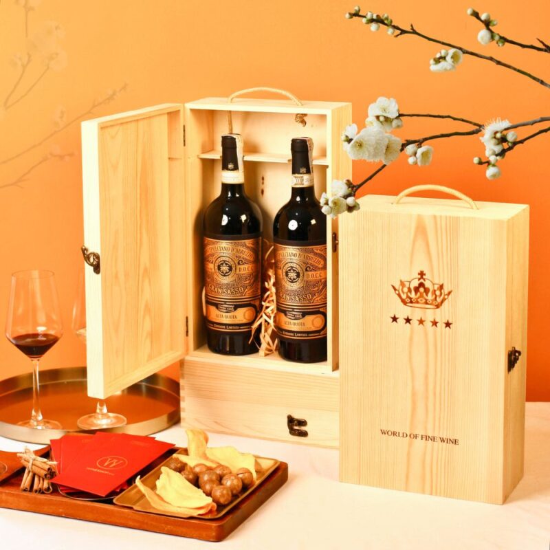 Hộp Gỗ Đôi Rượu Vang Ý Gran Sasso Montepulciano DOCG