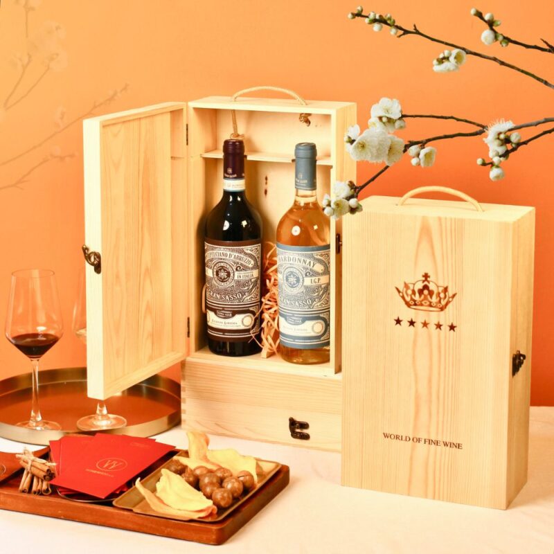 Hộp Gỗ Đôi Rượu Vang Ý Gran Sasso Montelpuciano/Chardonnay