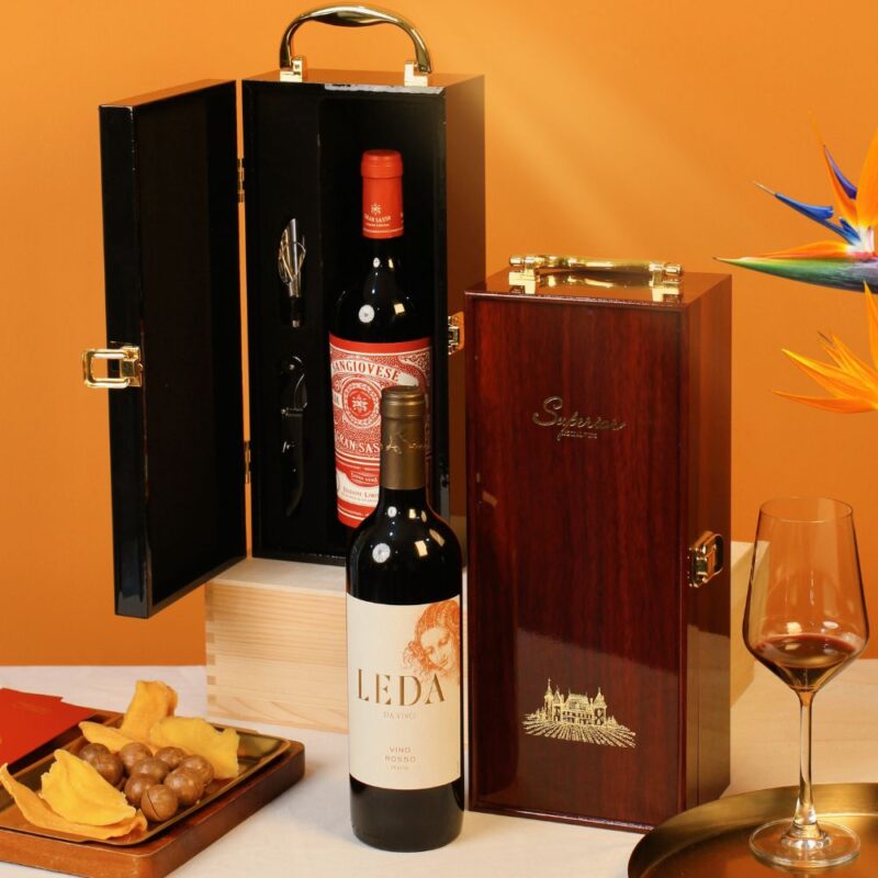 Hộp Sơn Mài Đơn Rượu Vang Đỏ Leda Davinci Vino Rosso