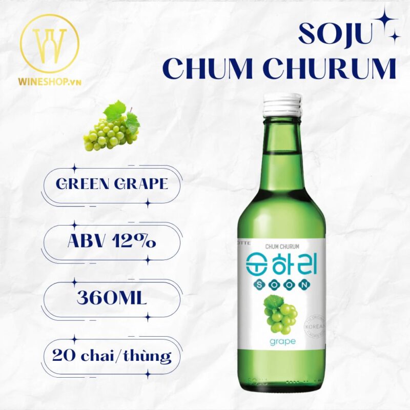 Rượu Soju Hương Nho Xanh Chum Churum Green Grape (Thùng 20 chai)
