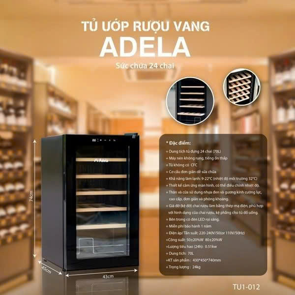 Tủ Rượu Vang 24 Chai Adela Giá Gỗ