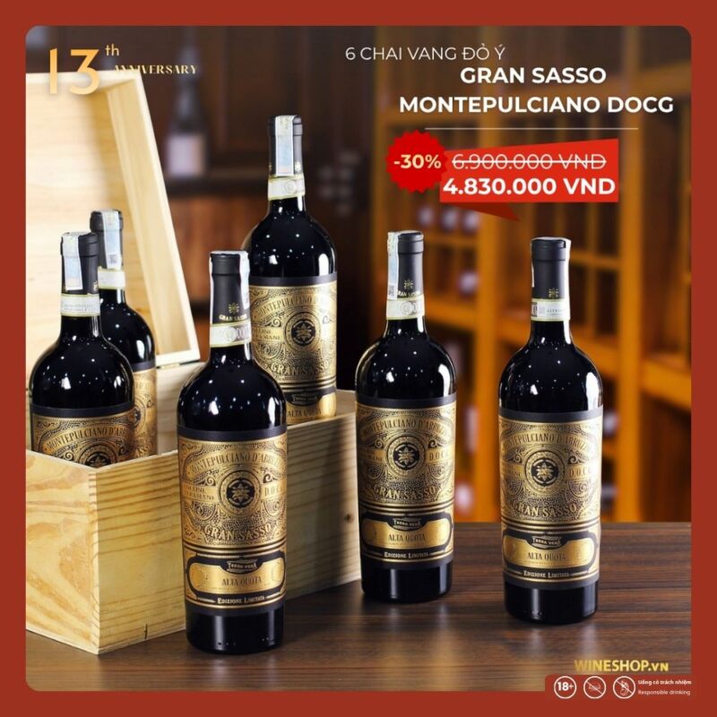 [THÙNG 6 CHAI] Rượu Vang Đỏ Ý Gran Sasso Montepulciano DOCG