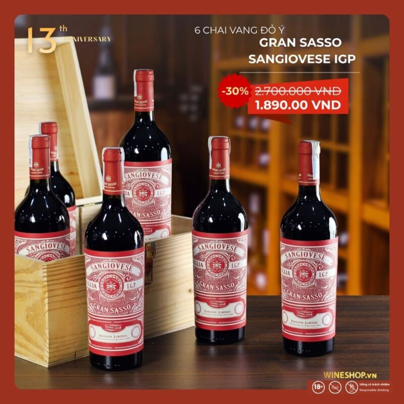 [THÙNG 6 CHAI] Rượu Vang Đỏ Ý Gran Sasso Sangiovese IGT