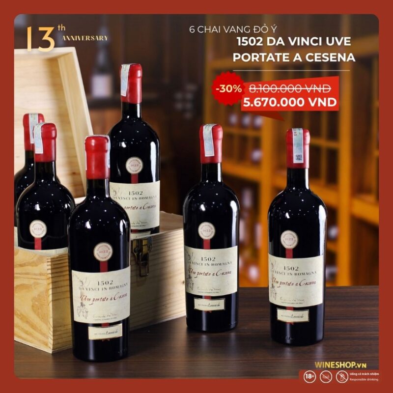 [THÙNG 6 CHAI] Rượu Vang 1502 Da Vinci Romagna Uve Portate a Cesena