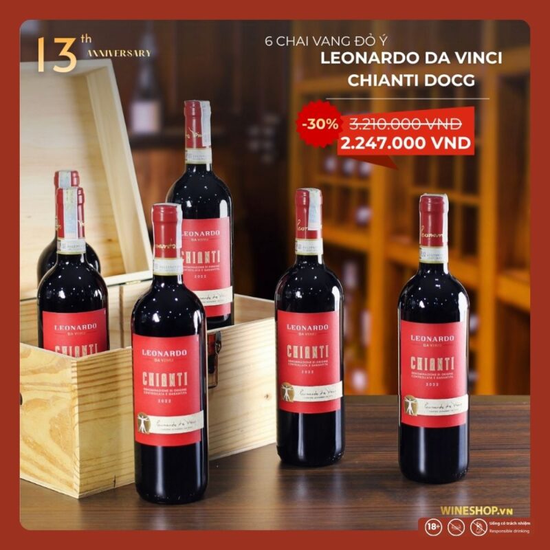 [THÙNG 6 CHAI] Rượu Vang Đỏ Ý Leonardo Da Vinci Chianti DOCG