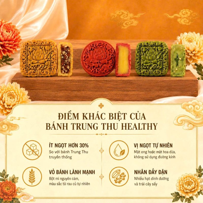Ba vị bánh Trung Thu Healthy trong hộp quà Hoàng Kim Tước