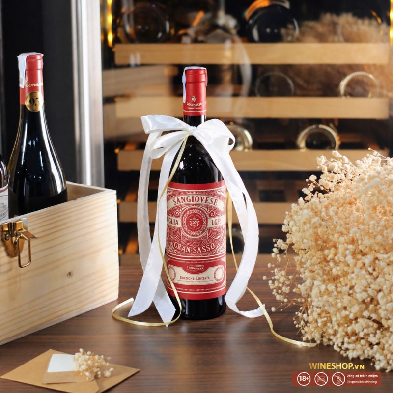 Set Quà Rượu Vang Ý Gran Sasso Sangiovese Thắt Nơ