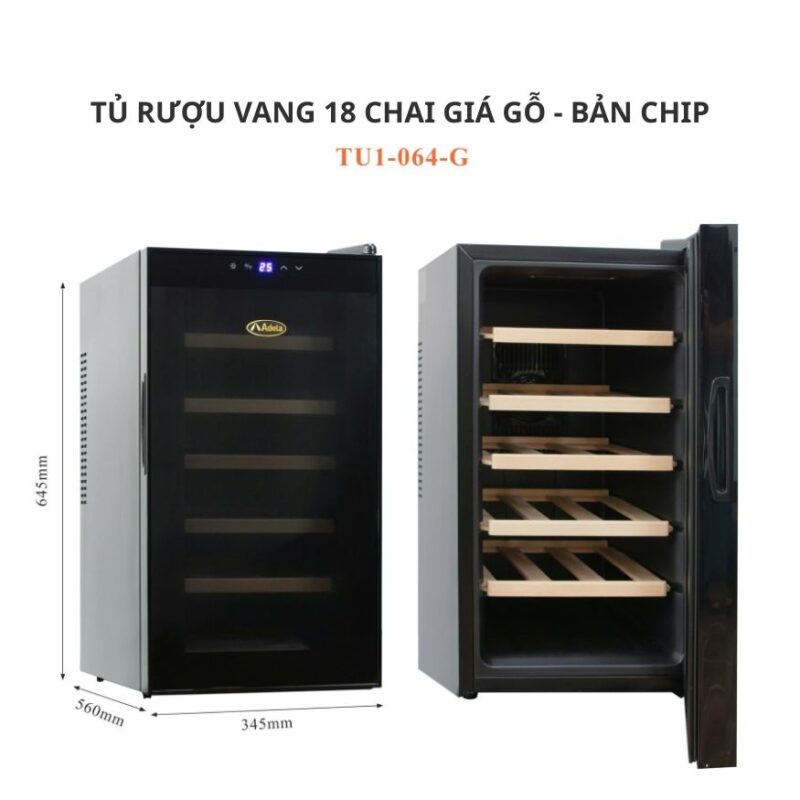 Tủ Rượu Vang Adela 18 Chai Bản Chip - Giá Gỗ
